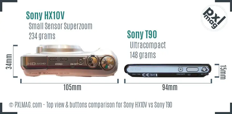 Sony HX10V vs Sony T90 top view buttons comparison