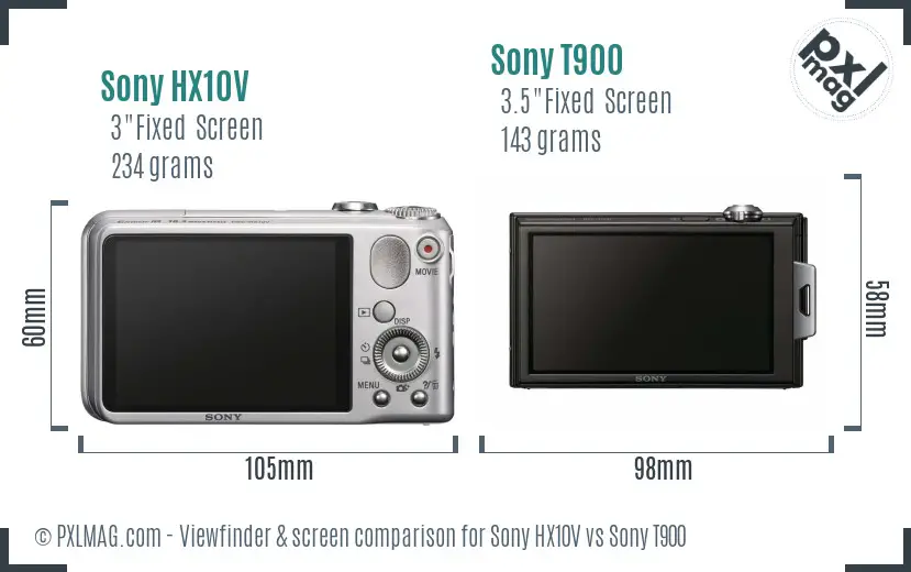 Sony HX10V vs Sony T900 Screen and Viewfinder comparison