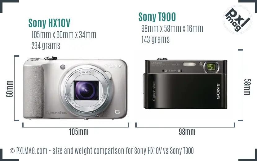 Sony HX10V vs Sony T900 size comparison
