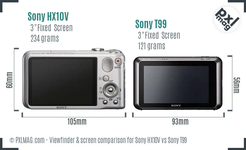 Sony HX10V vs Sony T99 Screen and Viewfinder comparison