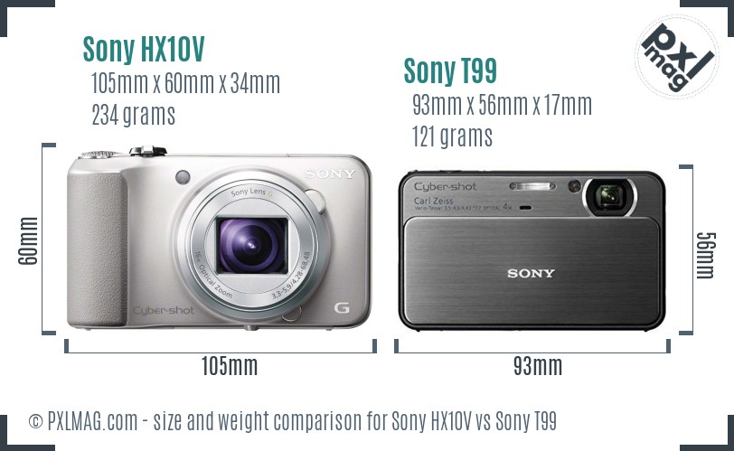 Sony HX10V vs Sony T99 size comparison