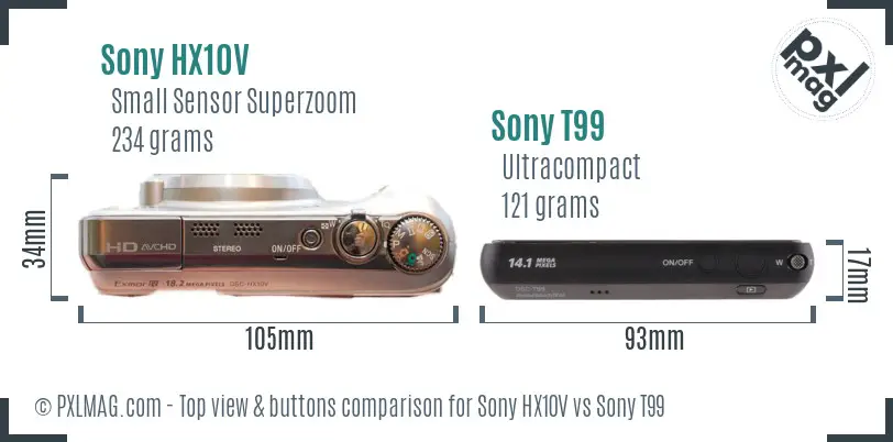 Sony HX10V vs Sony T99 top view buttons comparison