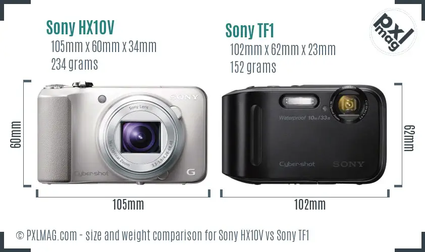 Sony HX10V vs Sony TF1 size comparison