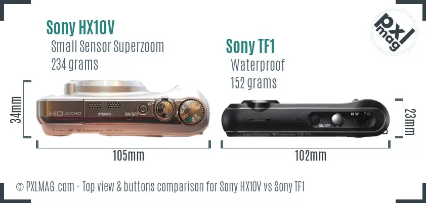Sony HX10V vs Sony TF1 top view buttons comparison
