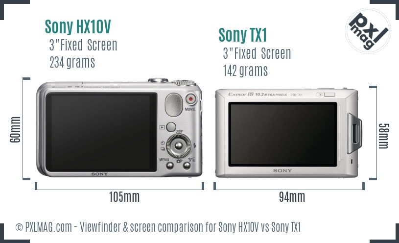 Sony HX10V vs Sony TX1 Screen and Viewfinder comparison