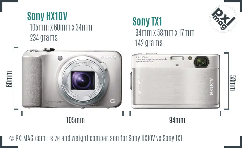 Sony HX10V vs Sony TX1 size comparison