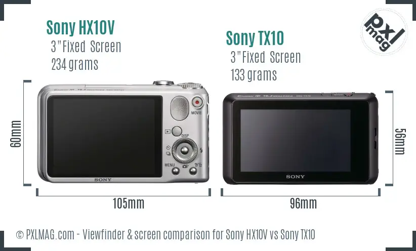 Sony HX10V vs Sony TX10 Screen and Viewfinder comparison