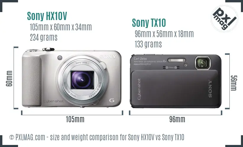 Sony HX10V vs Sony TX10 size comparison