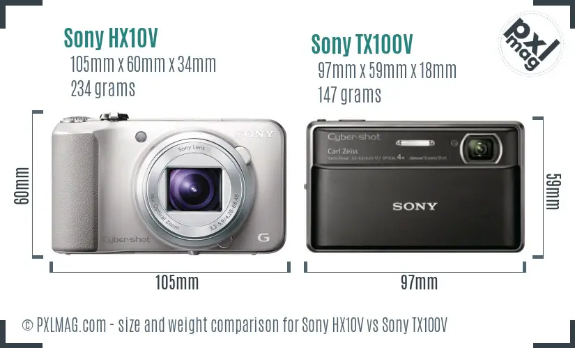 Sony HX10V vs Sony TX100V size comparison