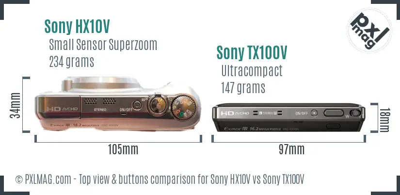 Sony HX10V vs Sony TX100V top view buttons comparison