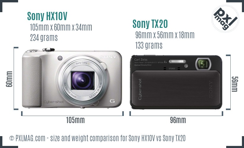 Sony HX10V vs Sony TX20 size comparison