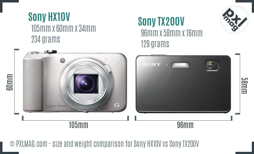 Sony HX10V vs Sony TX200V size comparison