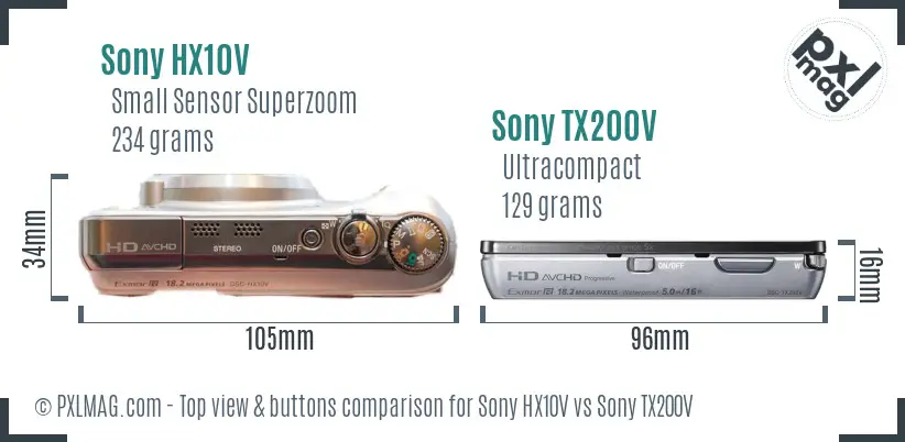 Sony HX10V vs Sony TX200V top view buttons comparison