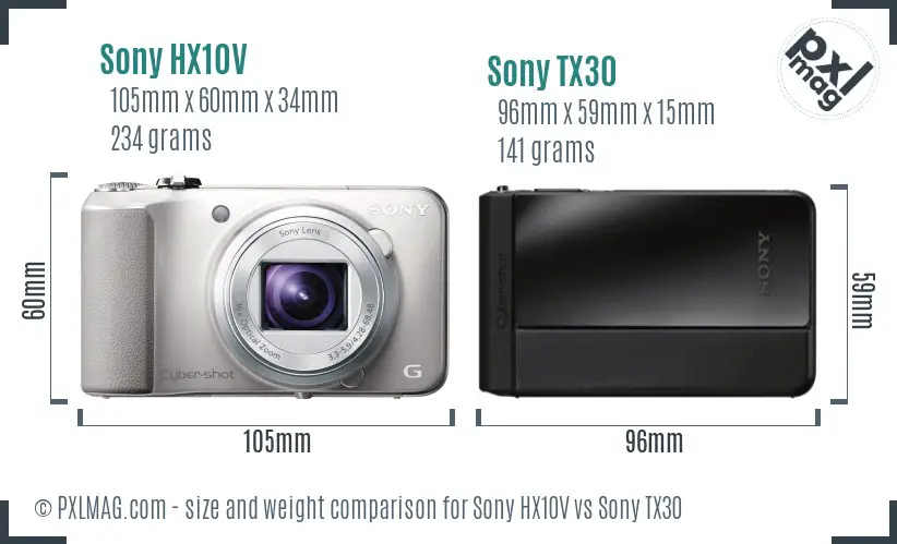 Sony HX10V vs Sony TX30 size comparison