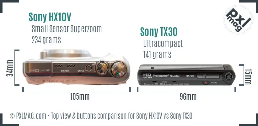 Sony HX10V vs Sony TX30 top view buttons comparison