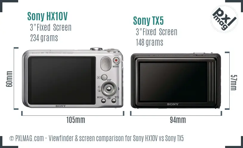 Sony HX10V vs Sony TX5 Screen and Viewfinder comparison