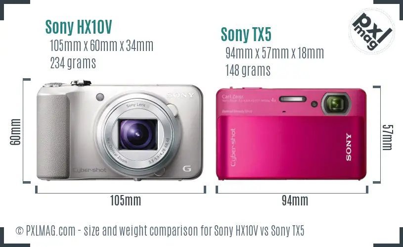 Sony HX10V vs Sony TX5 size comparison
