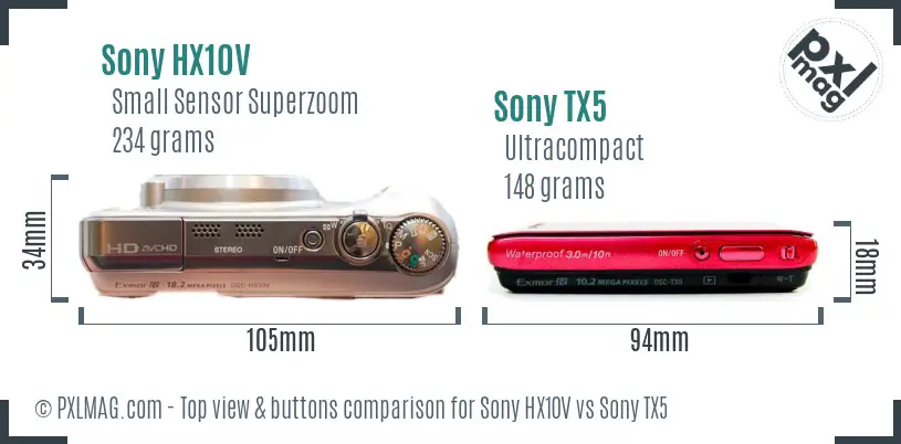 Sony HX10V vs Sony TX5 top view buttons comparison