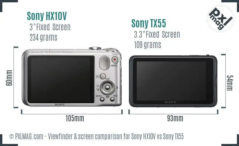 Sony HX10V vs Sony TX55 Screen and Viewfinder comparison