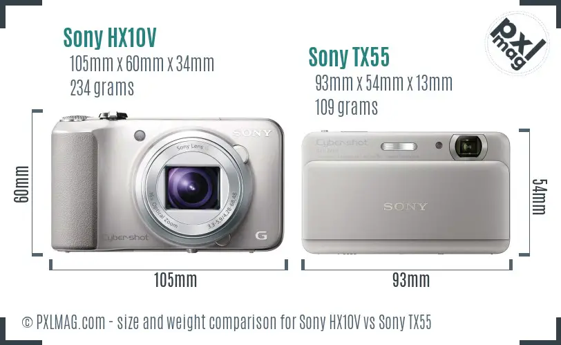 Sony HX10V vs Sony TX55 size comparison