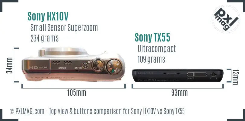 Sony HX10V vs Sony TX55 top view buttons comparison