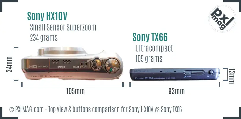 Sony HX10V vs Sony TX66 top view buttons comparison