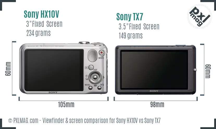 Sony HX10V vs Sony TX7 Screen and Viewfinder comparison