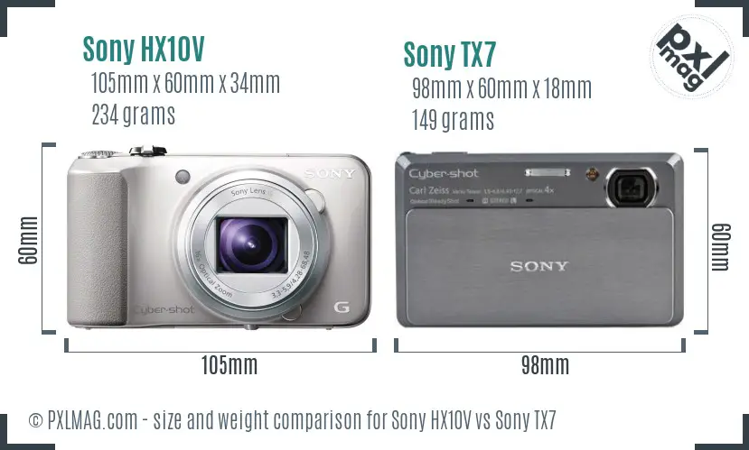 Sony HX10V vs Sony TX7 size comparison