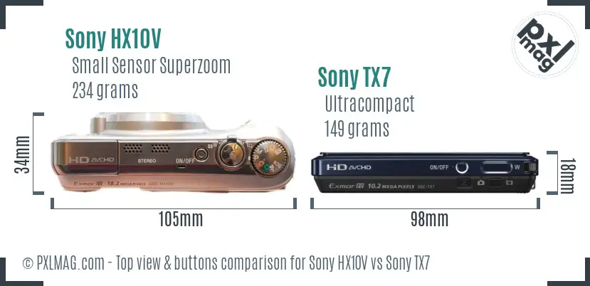 Sony HX10V vs Sony TX7 top view buttons comparison