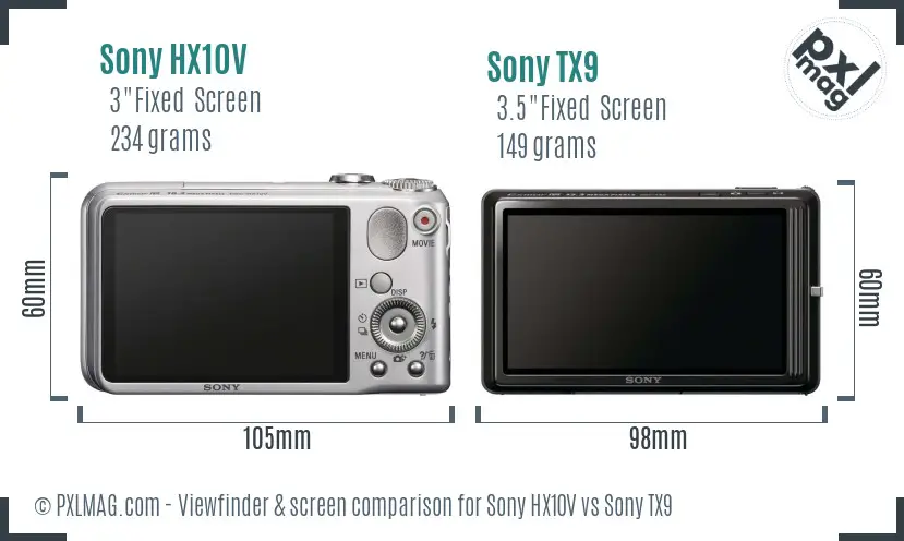 Sony HX10V vs Sony TX9 Screen and Viewfinder comparison