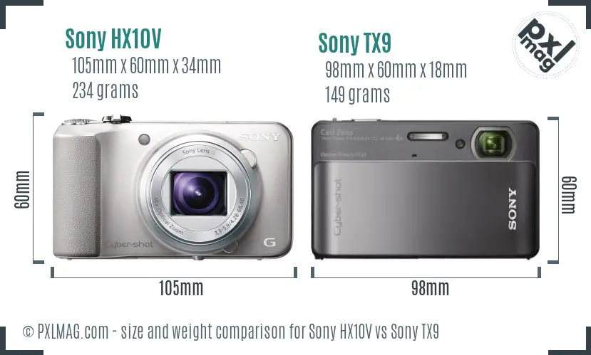Sony HX10V vs Sony TX9 size comparison