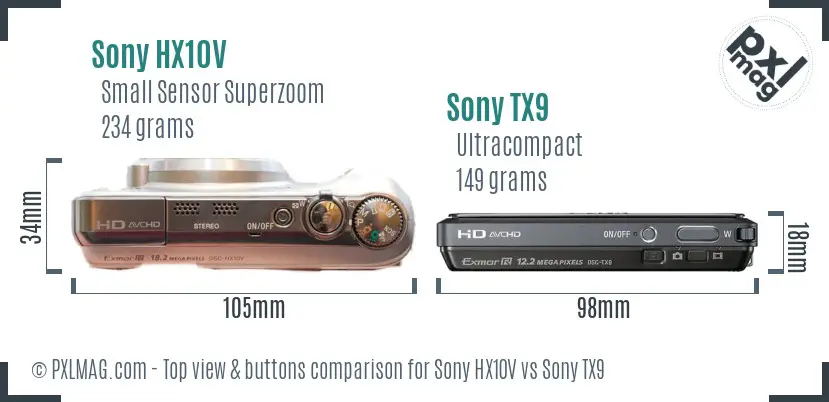 Sony HX10V vs Sony TX9 top view buttons comparison
