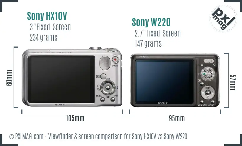 Sony HX10V vs Sony W220 Screen and Viewfinder comparison