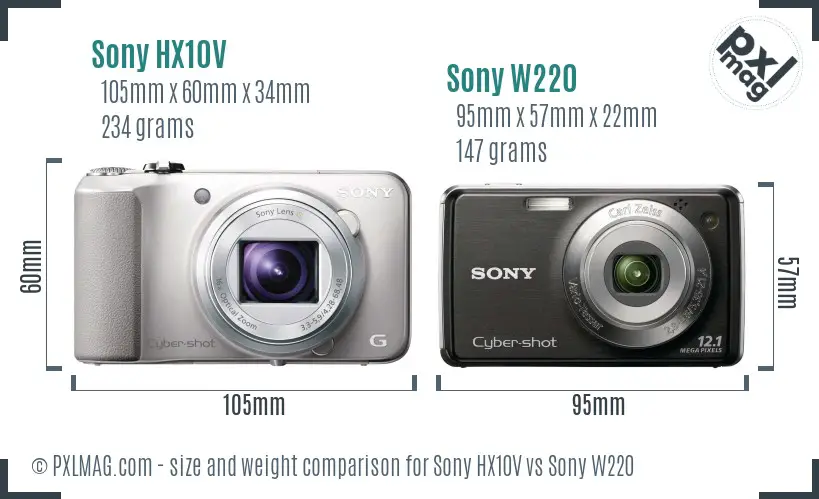 Sony HX10V vs Sony W220 size comparison