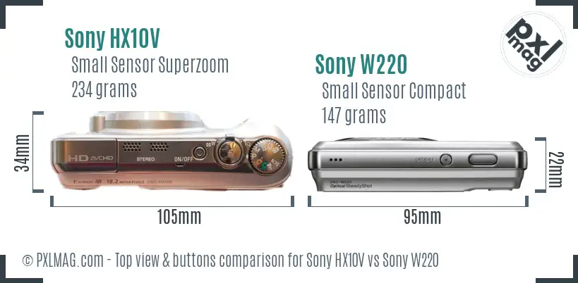 Sony HX10V vs Sony W220 top view buttons comparison