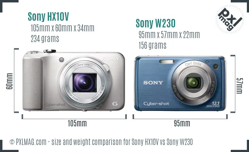 Sony HX10V vs Sony W230 size comparison