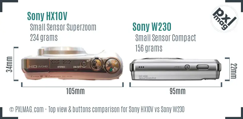 Sony HX10V vs Sony W230 top view buttons comparison
