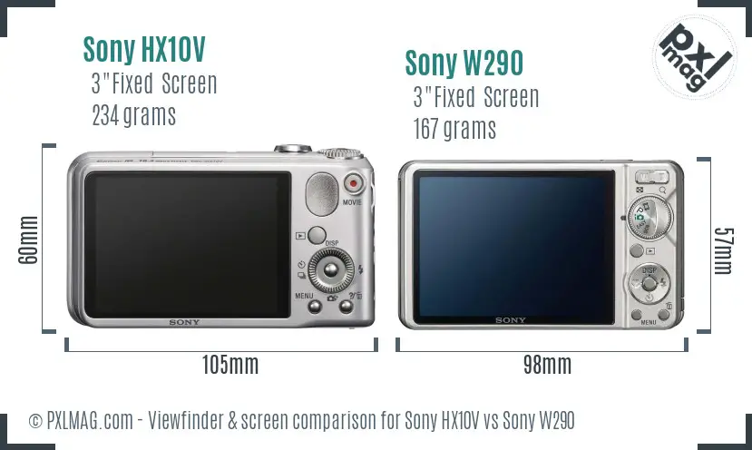 Sony HX10V vs Sony W290 Screen and Viewfinder comparison