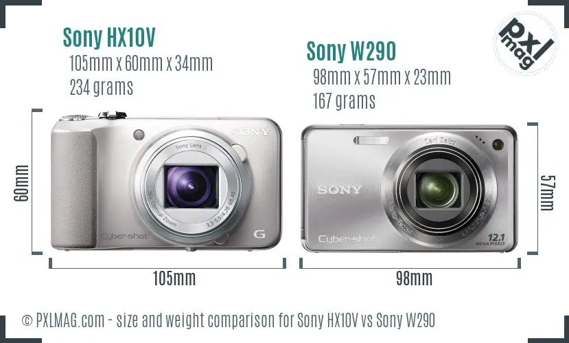 Sony HX10V vs Sony W290 size comparison