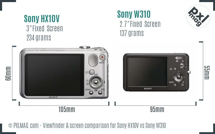 Sony HX10V vs Sony W310 Screen and Viewfinder comparison
