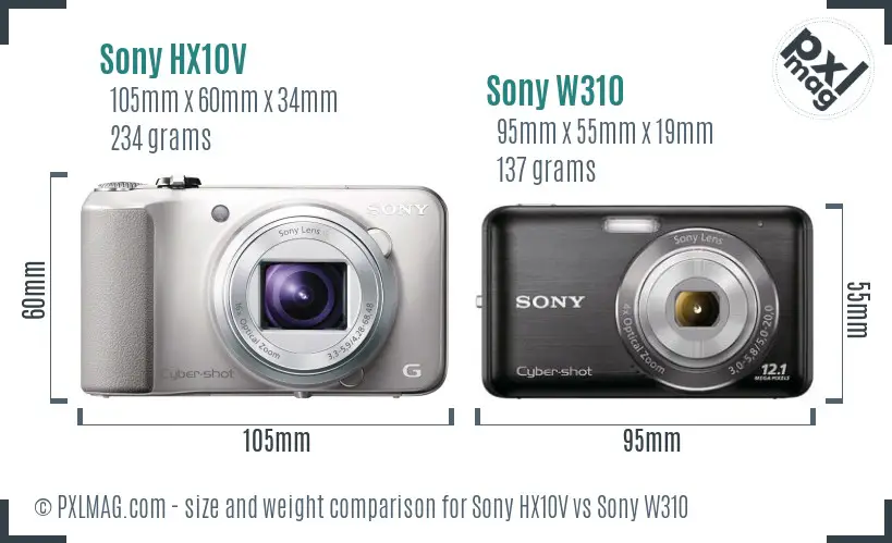 Sony HX10V vs Sony W310 size comparison