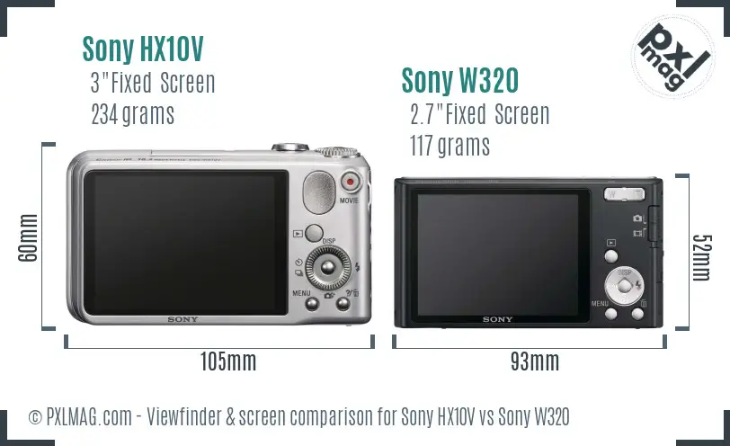 Sony HX10V vs Sony W320 Screen and Viewfinder comparison