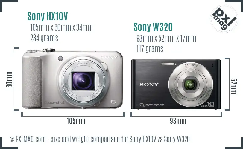 Sony HX10V vs Sony W320 size comparison