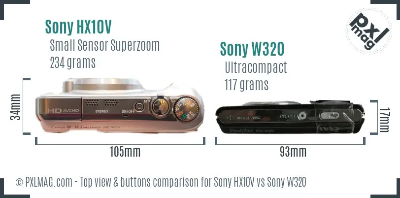 Sony HX10V vs Sony W320 top view buttons comparison