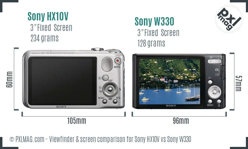 Sony HX10V vs Sony W330 Screen and Viewfinder comparison