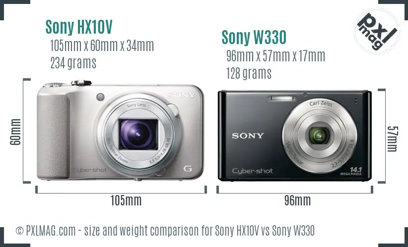 Sony HX10V vs Sony W330 size comparison