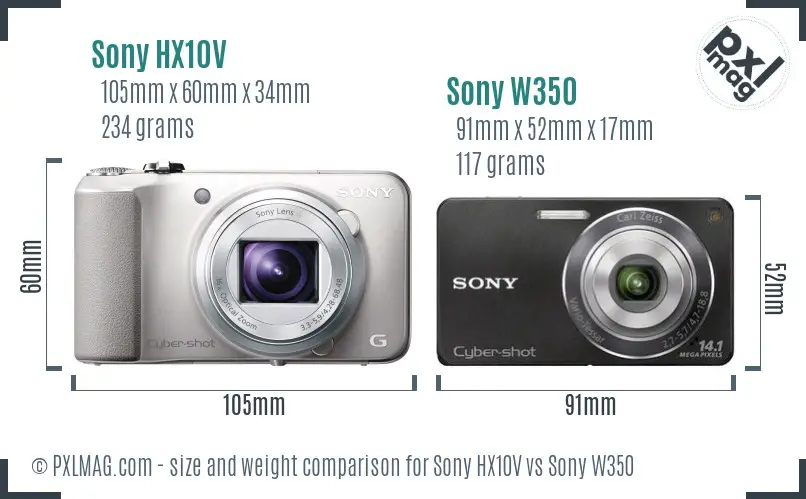 Sony HX10V vs Sony W350 size comparison
