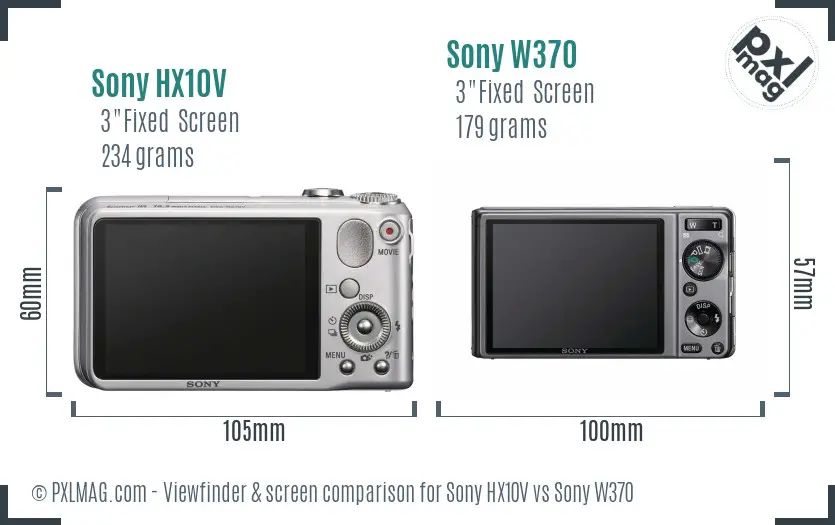 Sony HX10V vs Sony W370 Screen and Viewfinder comparison