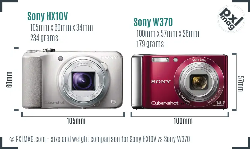 Sony HX10V vs Sony W370 size comparison