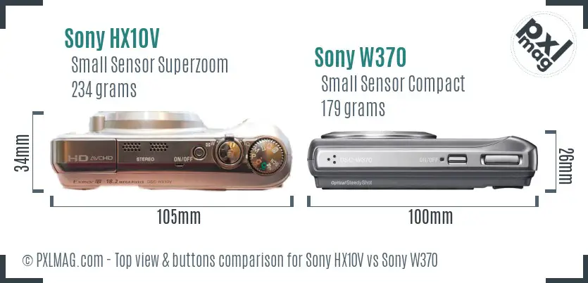 Sony HX10V vs Sony W370 top view buttons comparison